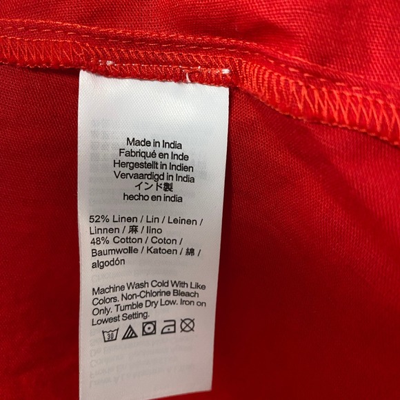 Madewell Dress Large Festival Red Linen Cotton Relaxed Pockets V Neck Midi NU579 - Picture 10 of 14